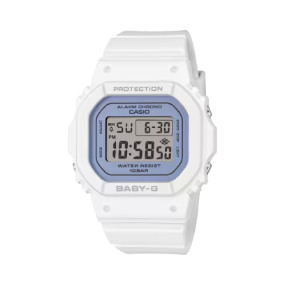 Der Casio Baby G DIGITAL weiss (Modellnummer: BGD-565SC-2BER) ist eine robuste, wasserdichte (10 BAR) Digitaluhr mit Quarzwerk. Sie hat eine wei&szlig;e, quadratische Kunststoffgeh&auml;use und ein Mineralglas. Mit Datums- und Lichtfunktion, ist sie ideal f&uuml;r den Alltag. Tragen Sie sie bequem am Handgelenk, perfekt f&uuml;r sportliche und entspannte Looks.