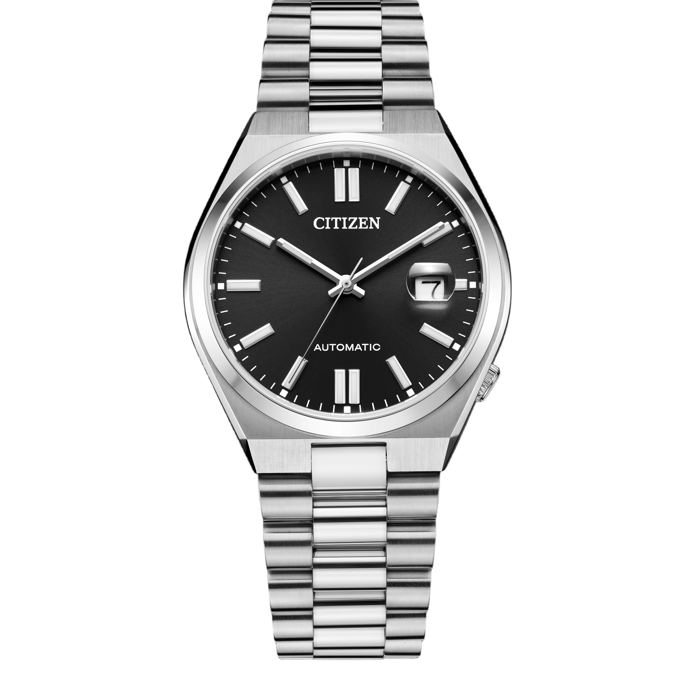 Citizen Herrenuhren Ziffernblatt: Schwarz Index  Edelstahl Gliederband Automatik 50 Meter Ref.-Nr.: NJ0150-81E