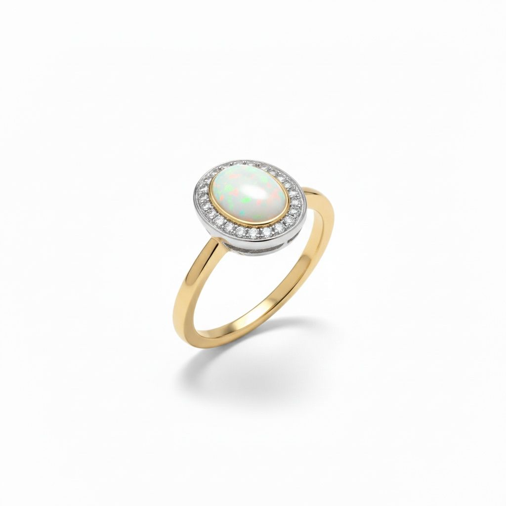 14 karaat geelgouden ring met briljant van 0,10ct G/SI en opaal.