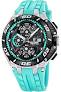 Heren chrono met aqua blauwe rubberen band 46mm