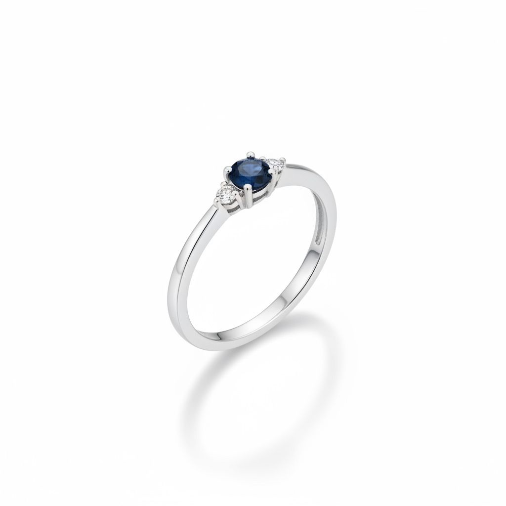 14 karaat witgouden ring met saffier en briljant 0,05 caraat TW/Si 