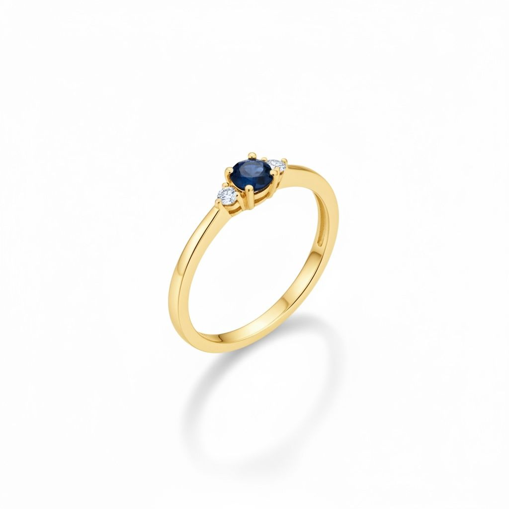 Geelgouden ring met Saffier en 2x briljant van totaal 0.05ct