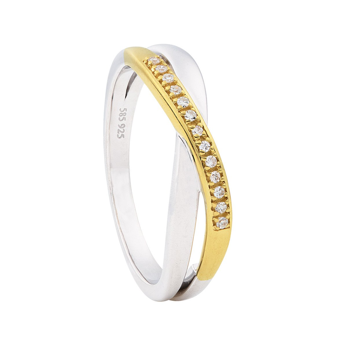 Deze stijlvolle ring van 14 karaat goud gecombineerd met 925 zilver straalt moderne elegantie uit. De combinatie van warme goudtinten en het frisse zilver geeft de ring een uniek en tijdloos karakter.

De ring is bezet met een schitterende natuurlijke diamant van 0,05 ct, die zorgt voor een luxe en sprankelende uitstraling. De diamant heeft een kwaliteit van Top Wesselton SI2, wat staat voor een mooie witte kleur en kleine insluitsels die met het blote oog nauwelijks zichtbaar zijn.

Een bijzonder sieraad dat perfect is voor dagelijks gebruik, maar ook een elegante keuze voor speciale
