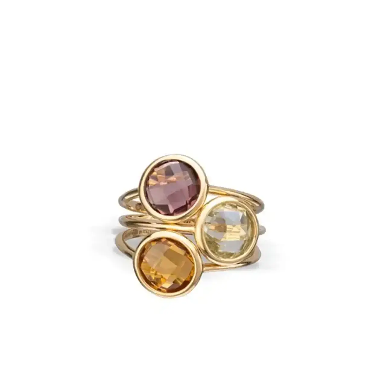 Deze Italo Bottene gouden ring is een prachtige sieraad gemaakt van 14-karaats goud. De ring bevat edelstenen: een amethist, citrien en granaat. Perfect om te dragen bij speciale gelegenheden om een gouden en kleurrijke touch aan je outfit toe te voegen.