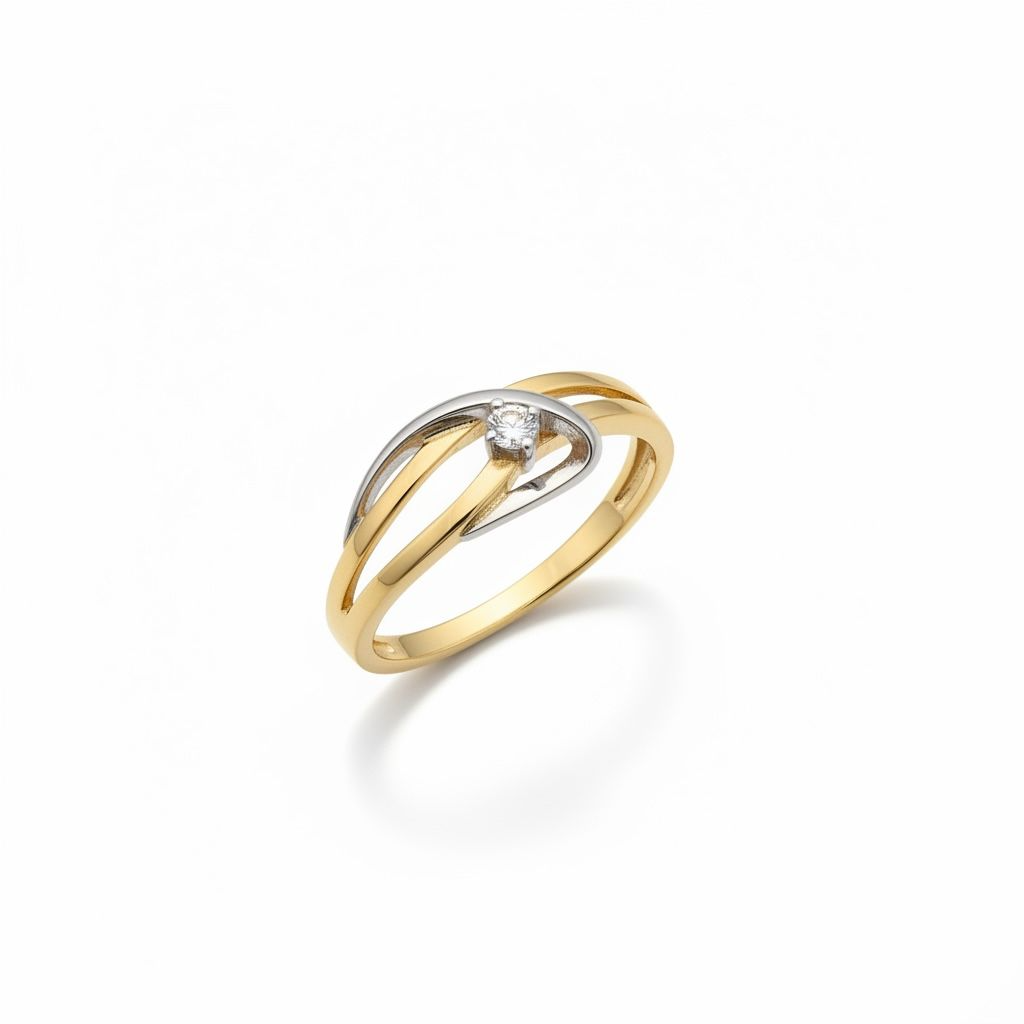 14 karaat bicolor ring met briljant van 0.045 caraat.