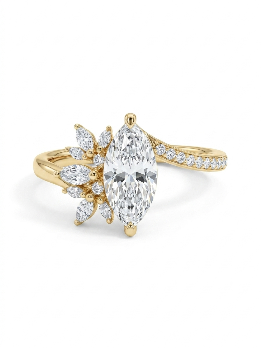 Deze prachtige 14 karaat gouden ring met een laboratorium-gekweekte diamant in marquise vorm is h&eacute;t sieraad voor verlovingen. Met een maat van 53 straalt de ring luxe uit in zijn gouden kleur. De diamant van 0,83 karaat heeft een VVS2 zuiverheid en D-kleur, die zorgt voor ultieme schittering. Perfect om te dragen tijdens speciale gelegenheden.