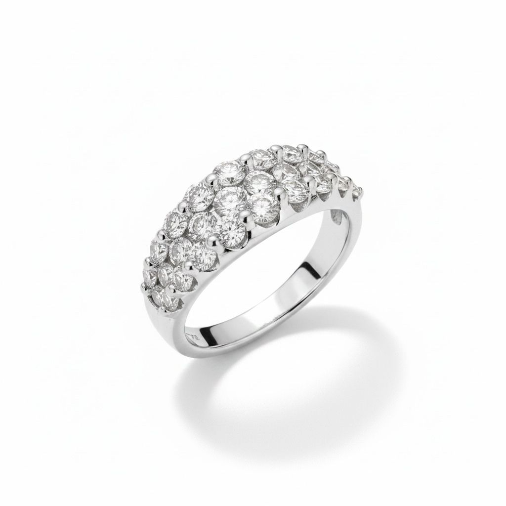 14 karaat witgouden ring met 29 briljanten van totaal 1.48 caraat.