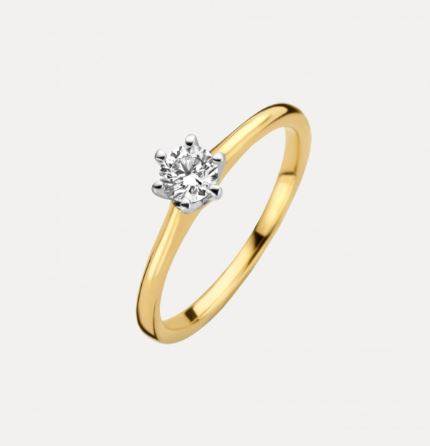 Geelgouden solitairring Reale met 0.10ct diamant