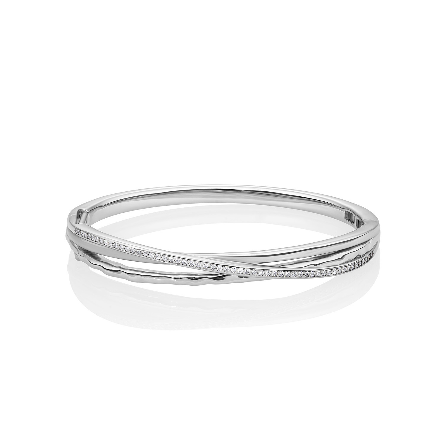 Sparkling Jewels Bracelet | Uneven Bangle rhodium plated - silver - Medium