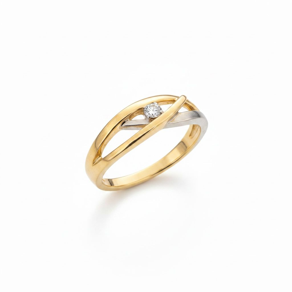 14 karaat bicolor ring met briljant van 0,04 caraat G/Si