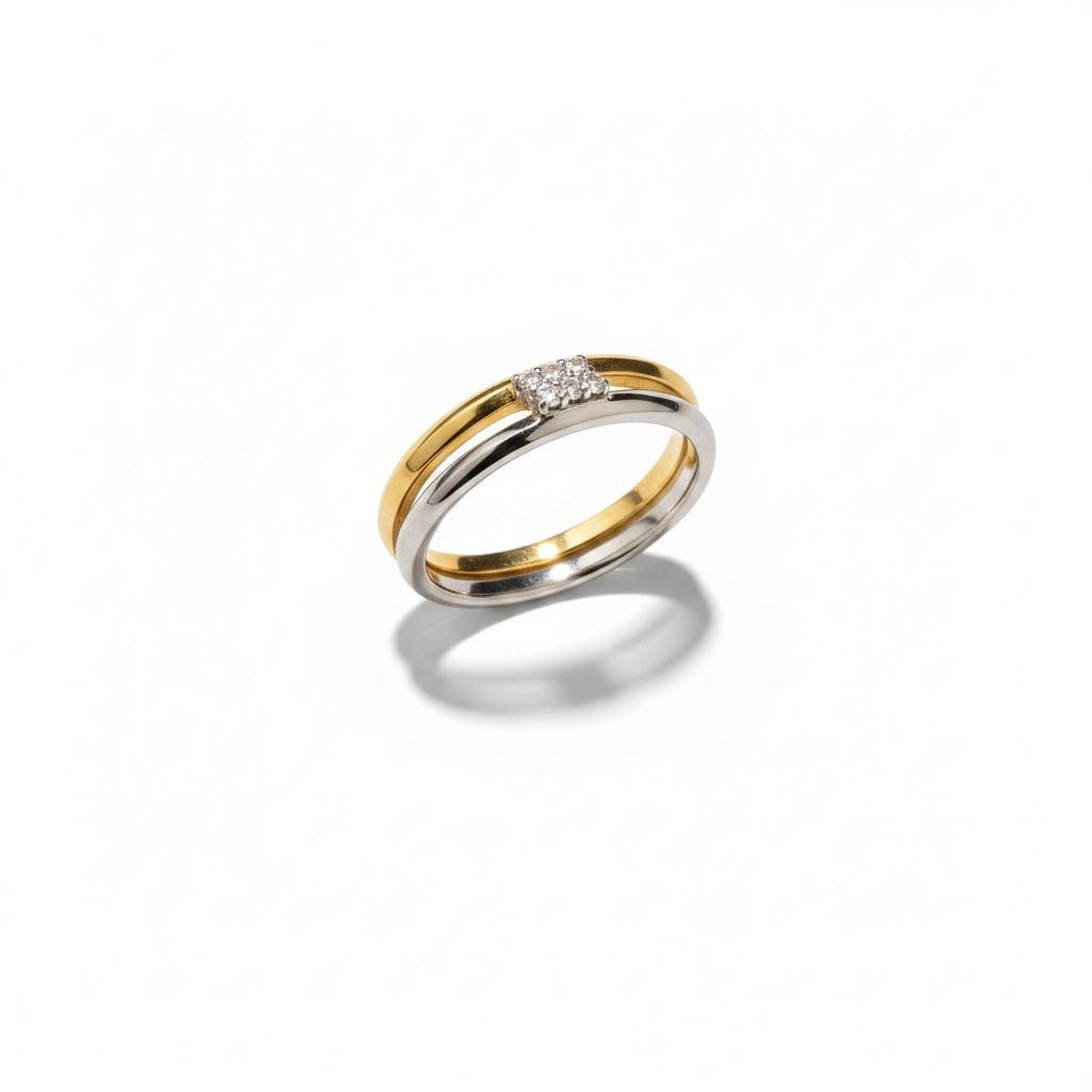 14 karaat bicolor ring met 6 diamanten briljant geslepen van 0,06 caraat W/Si