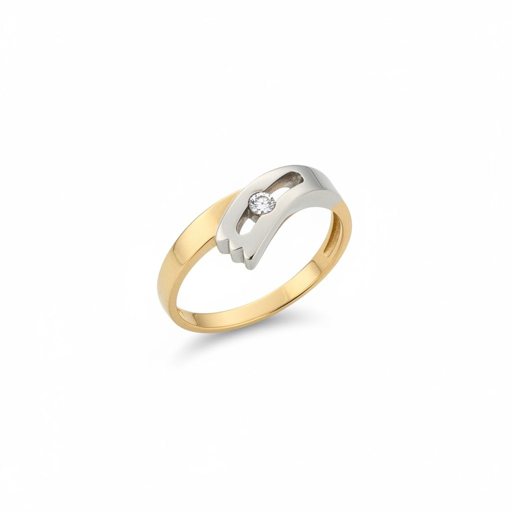 14 karaat bicolor ring met briljant geslepen diamant van 0,07 caraat