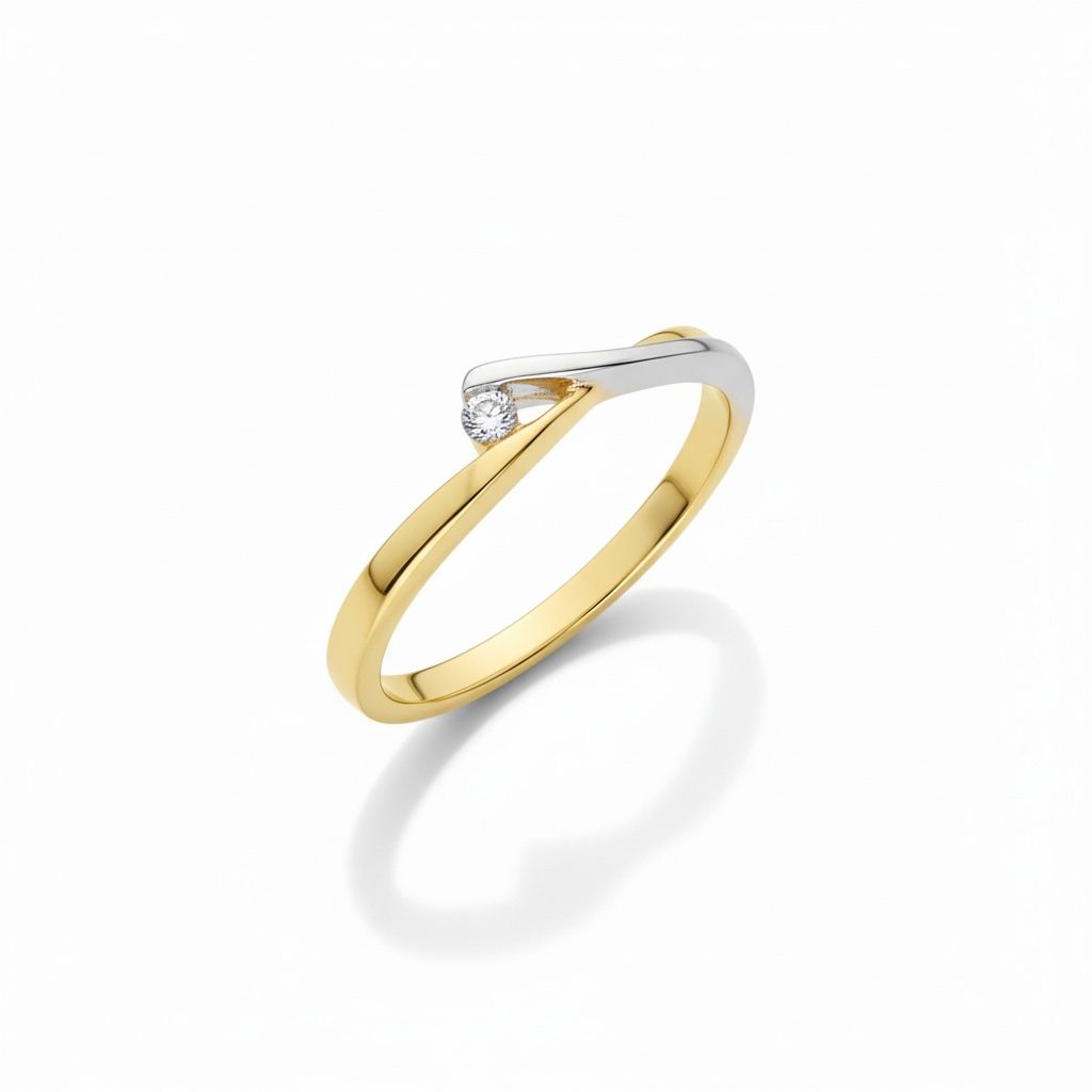 14 karaat bicolor ring met briljant geslepen diamant van 0.025
