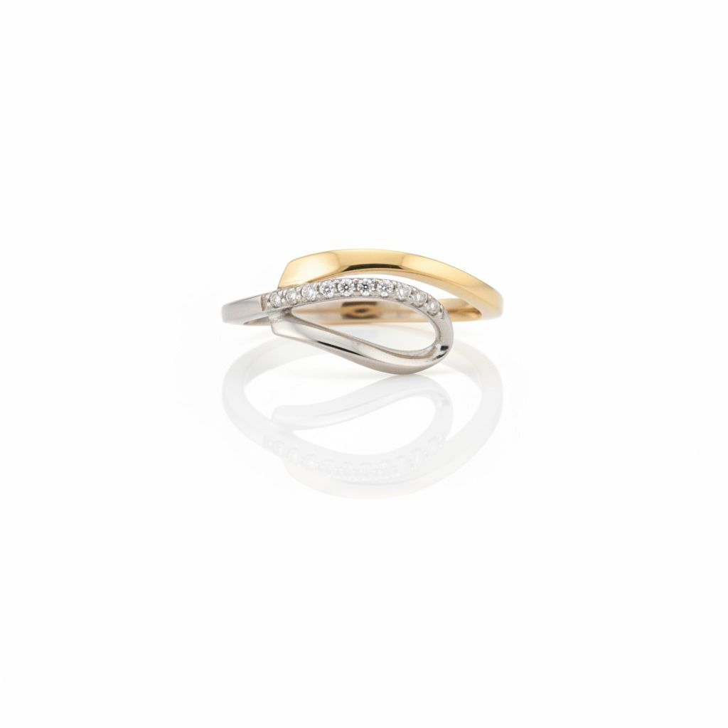 14 karaat bicolor ring met 8 briljant geslepen diamanten van 0.4 caraat W/SI