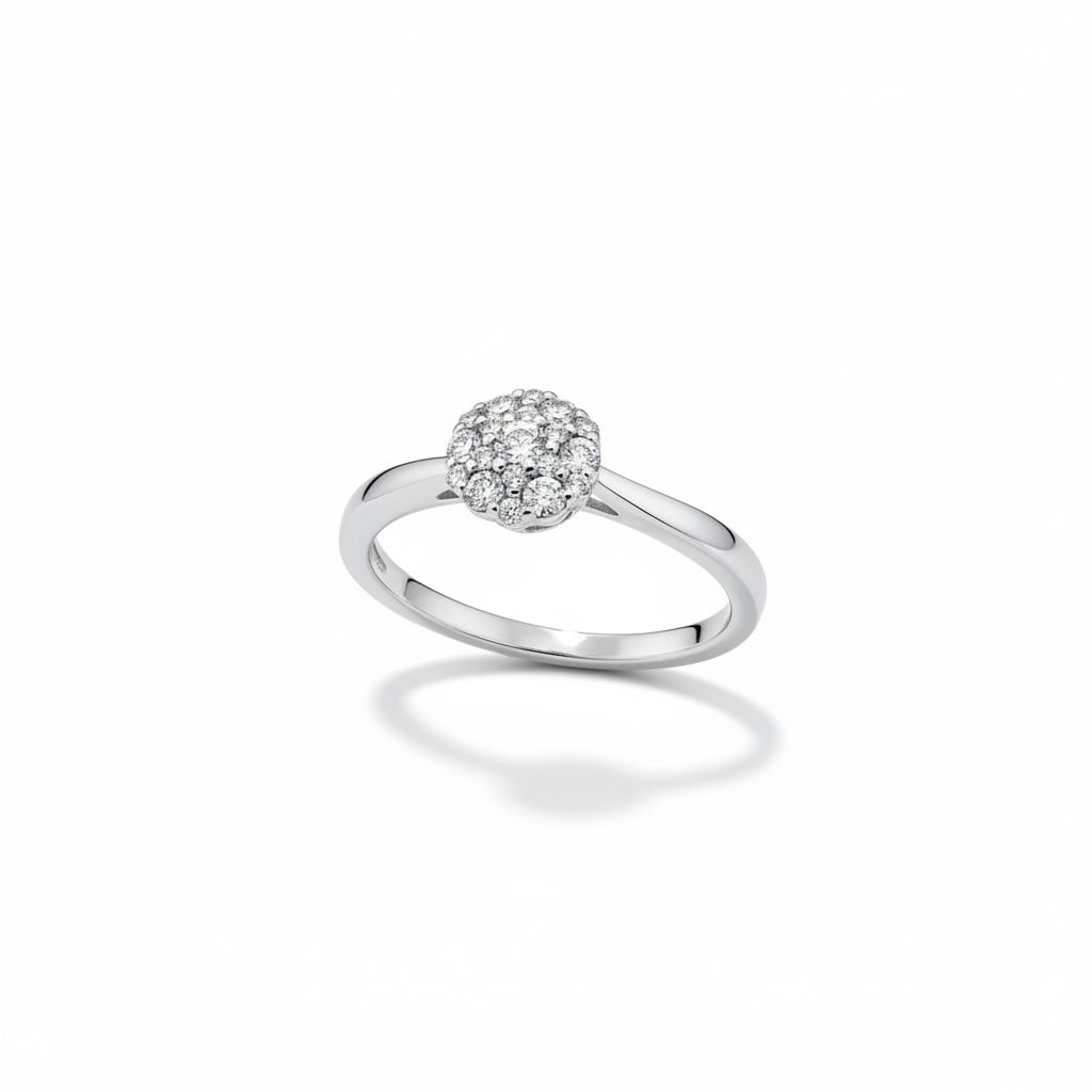 14 karaat witgouden ring met briljant geslepen diamant van totaal 0,125 ct TW/Si