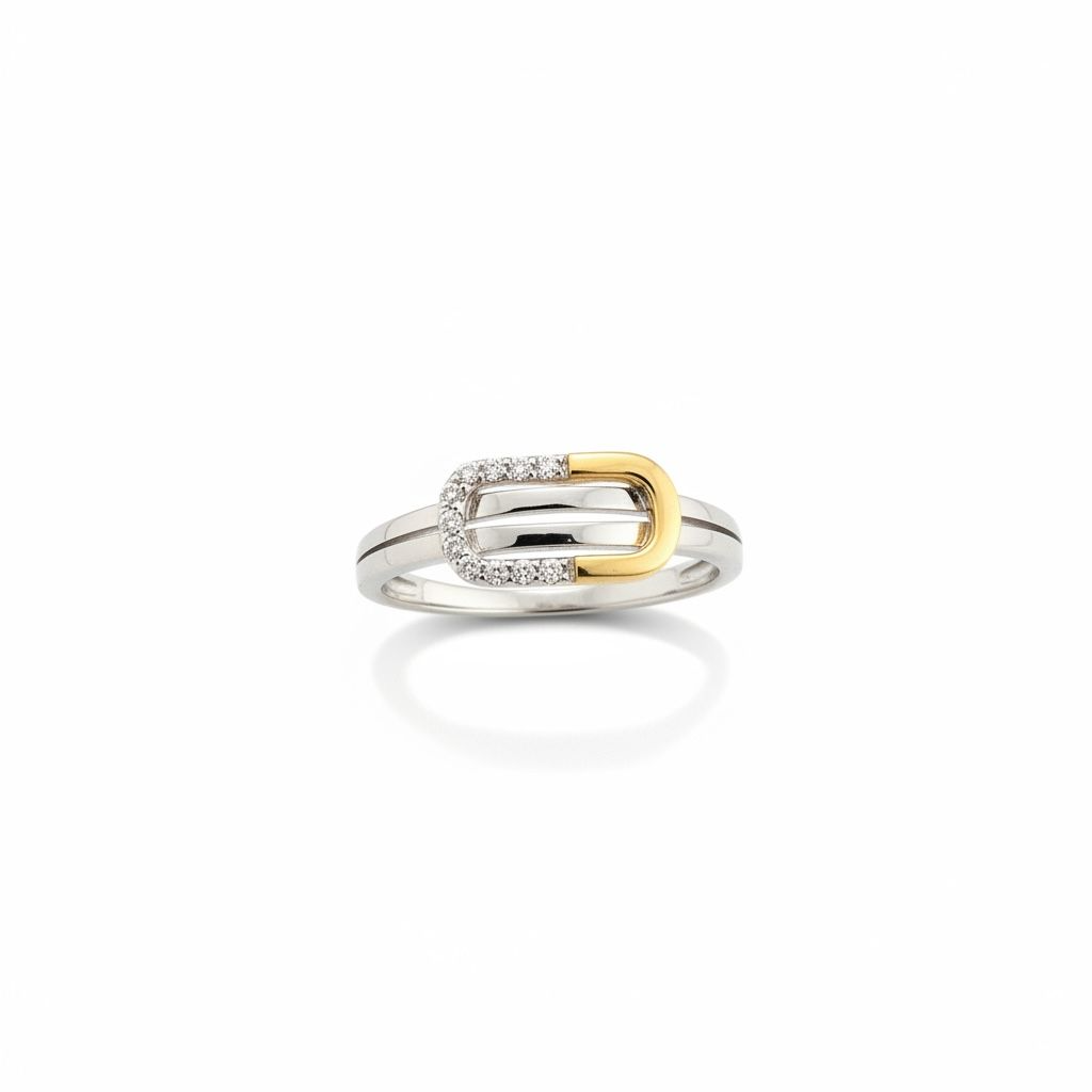 14 karaat bicolor ring met briljant geslepen diamanten van 0,06 caraat G/SI