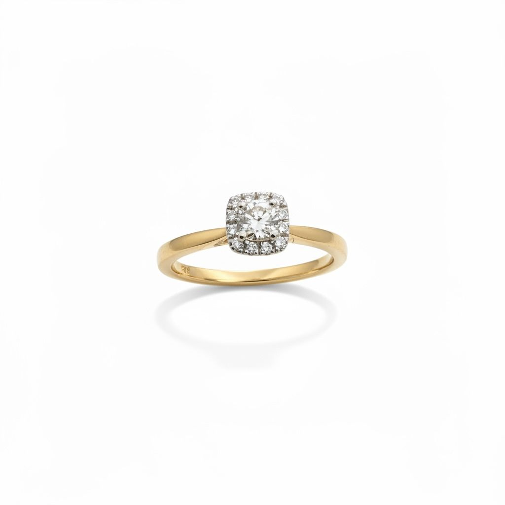 14 karaat geelgouden ring met 13 briljant geslepen diamanten van totaal 0.24 caraat G/SI.