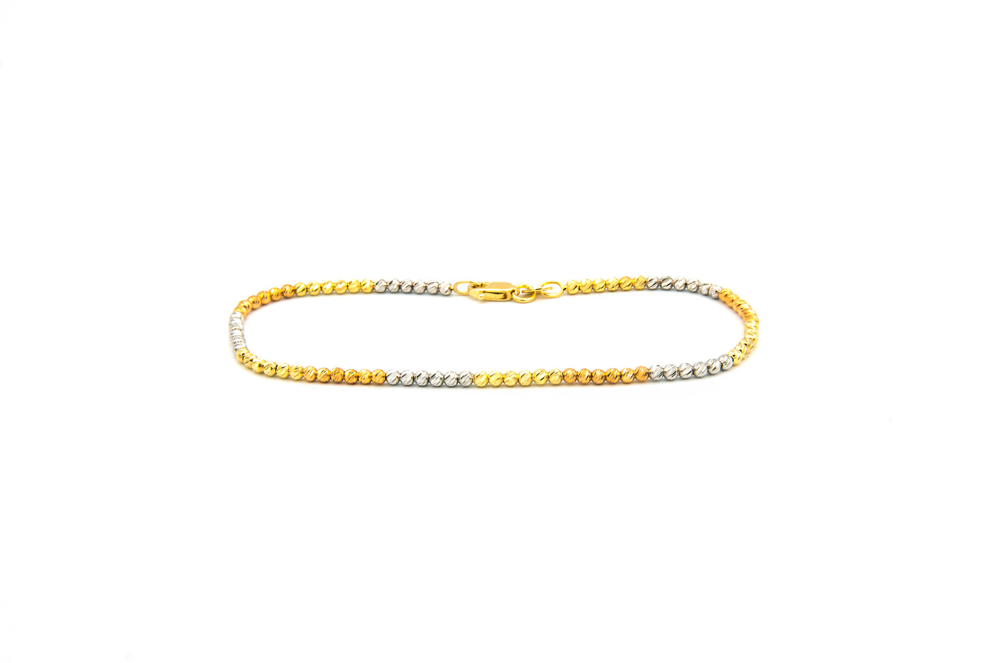Gouden armband tricolor gediamanteerde bolletjes 19.5 cm 