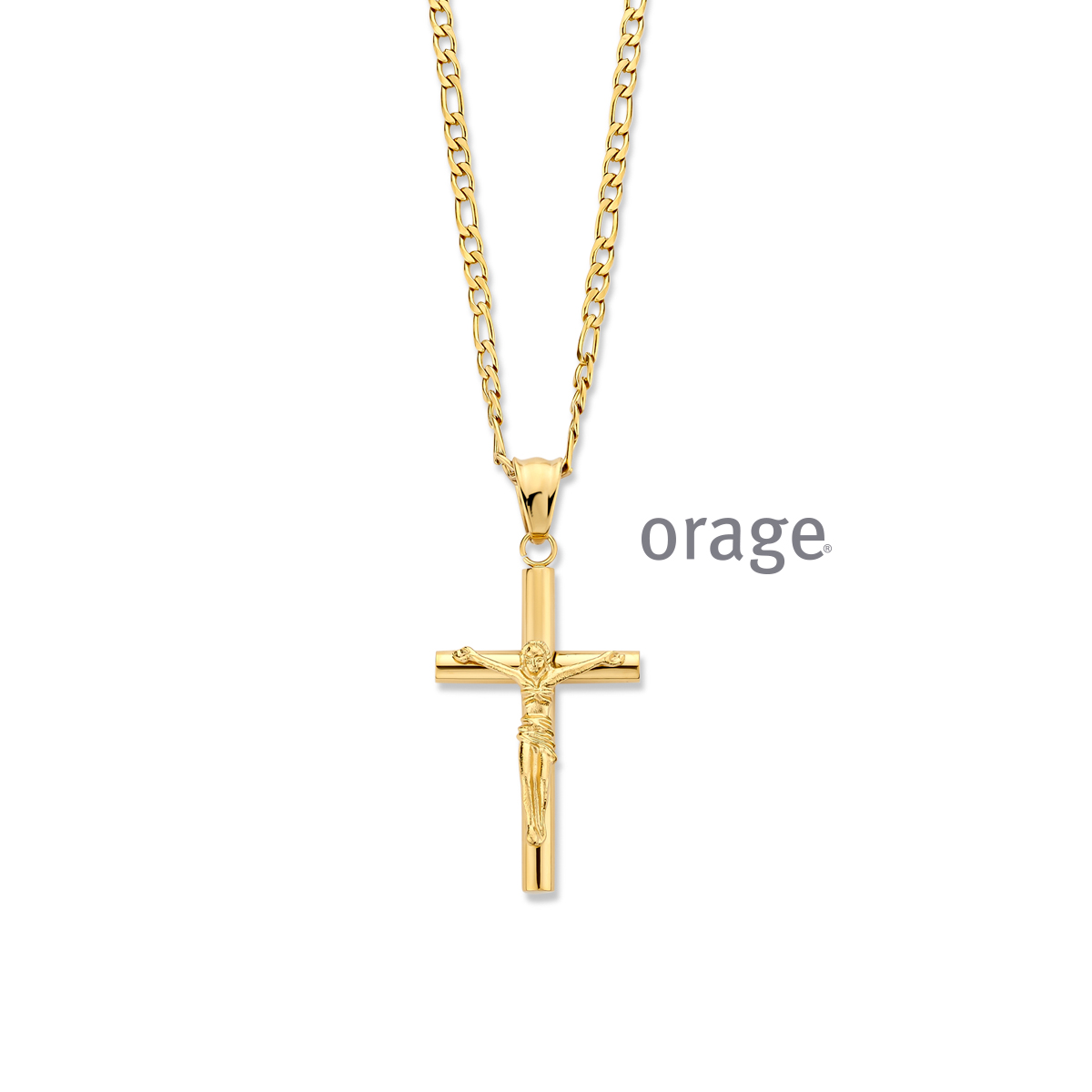 Orage Ketting heren kruis staal geel