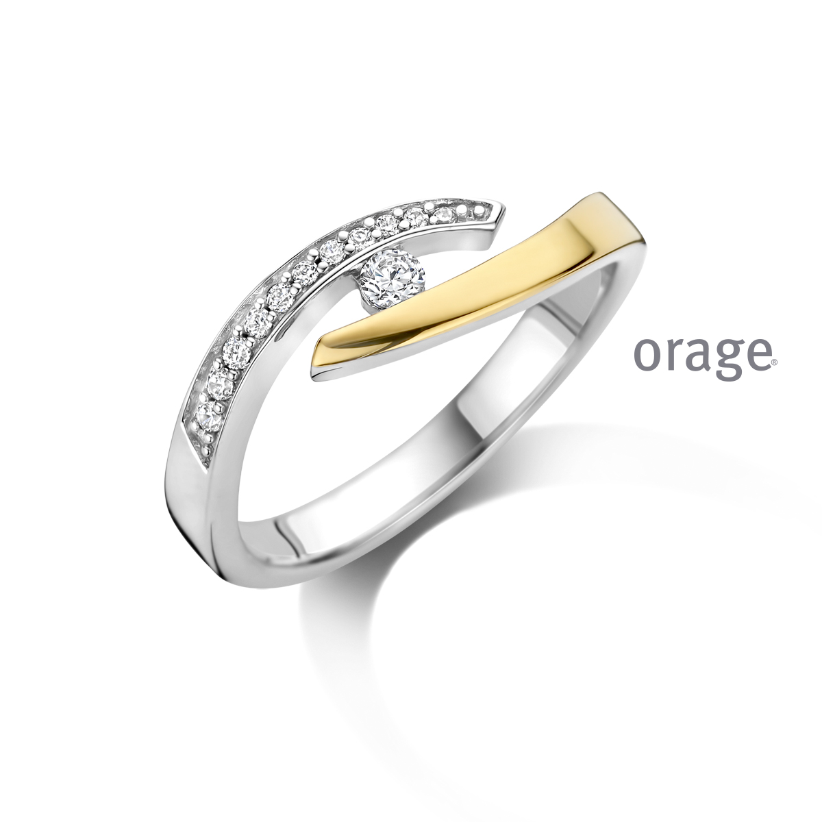 Orage Ring zilver  bicolor geel met zirkonia steentjes