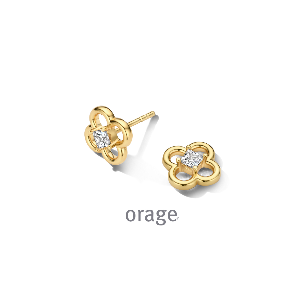 Orage oorstekers verguld met zikonia steentjes