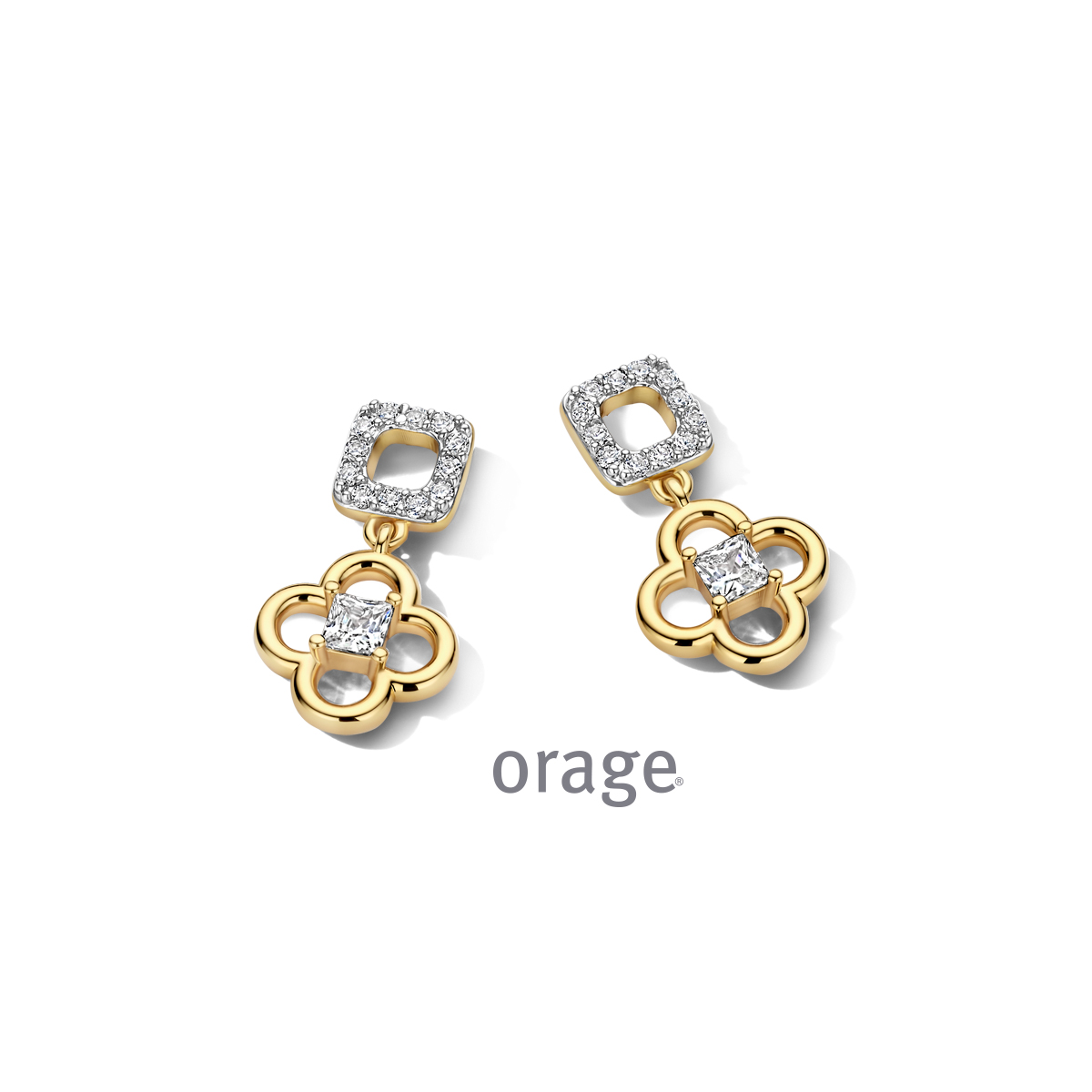 Orage Oorhanger verguld geel goud met zirkonia steentjes