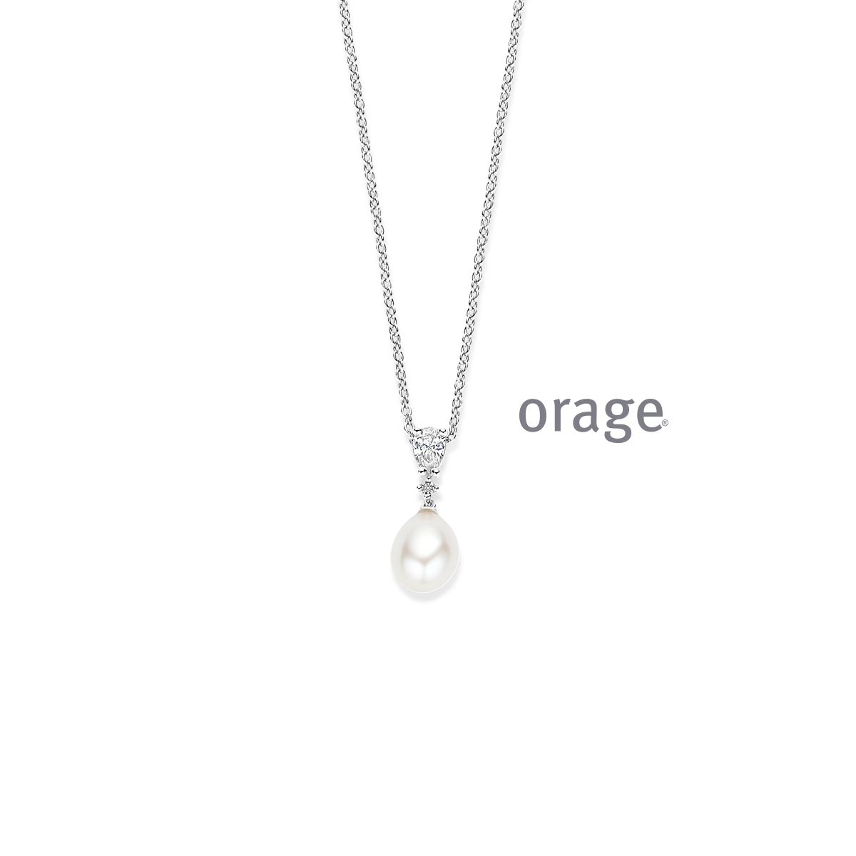 Orage ketting zilver met parel en zirkonia steentjes
