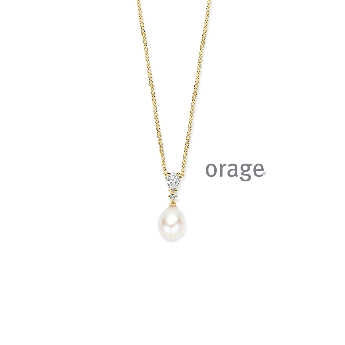 Orage ketting verguld met parel en zirkonia steentjes