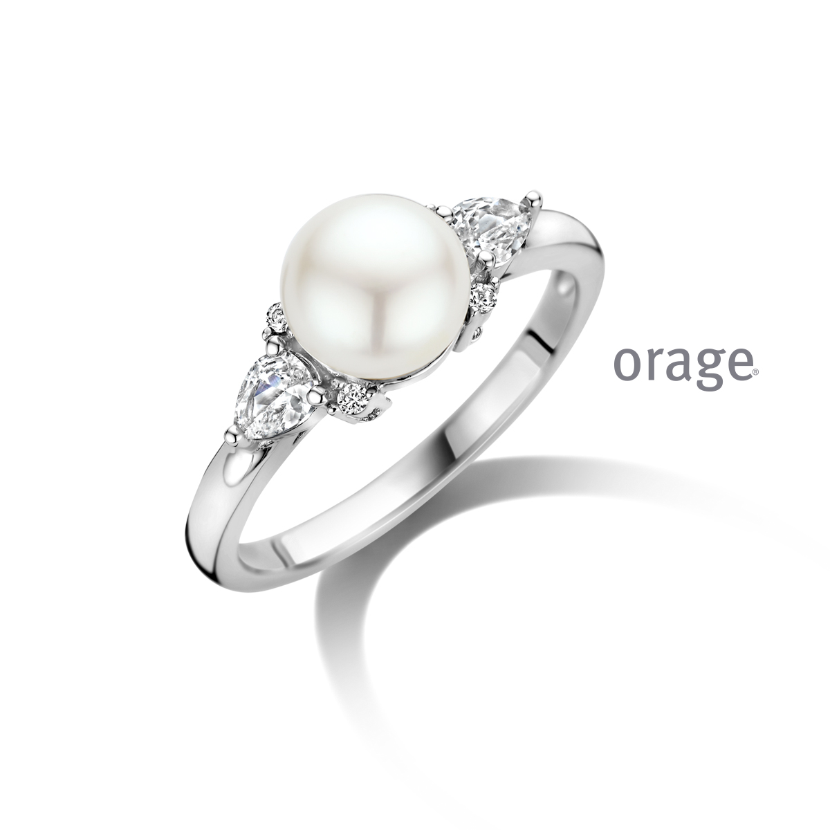 Orage ring zilver met parel en zirkonia steentjes