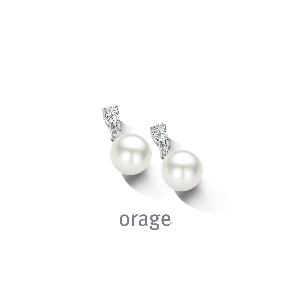 Orage oorstekers zilver met parel en zirkonia steentjes