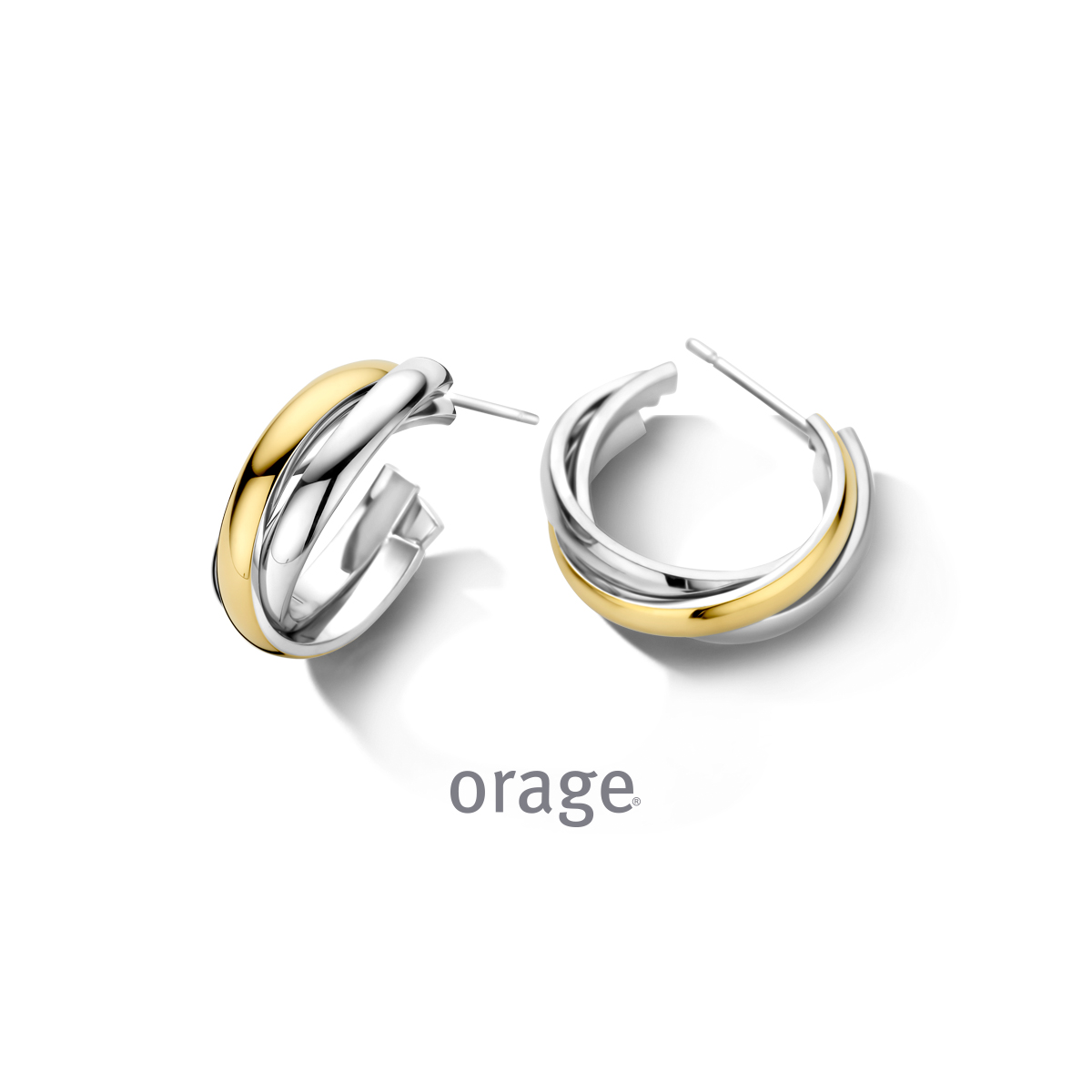 Orage Oorringen staal bicolor geel 