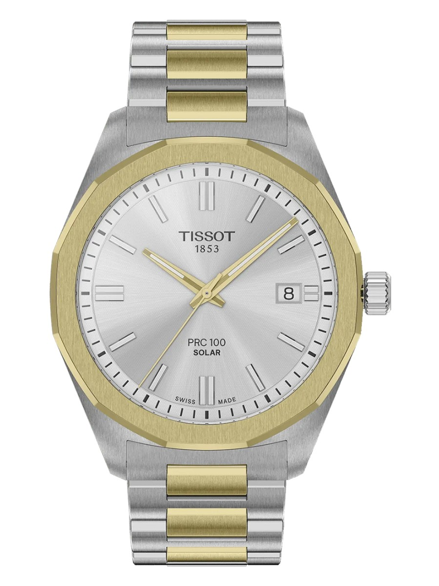 Tissot - PRC 100 Solar 39mm, quartz, bicolor staal/doubl&eacute;, 100 meter WR, Saffierglas - T1514222203100