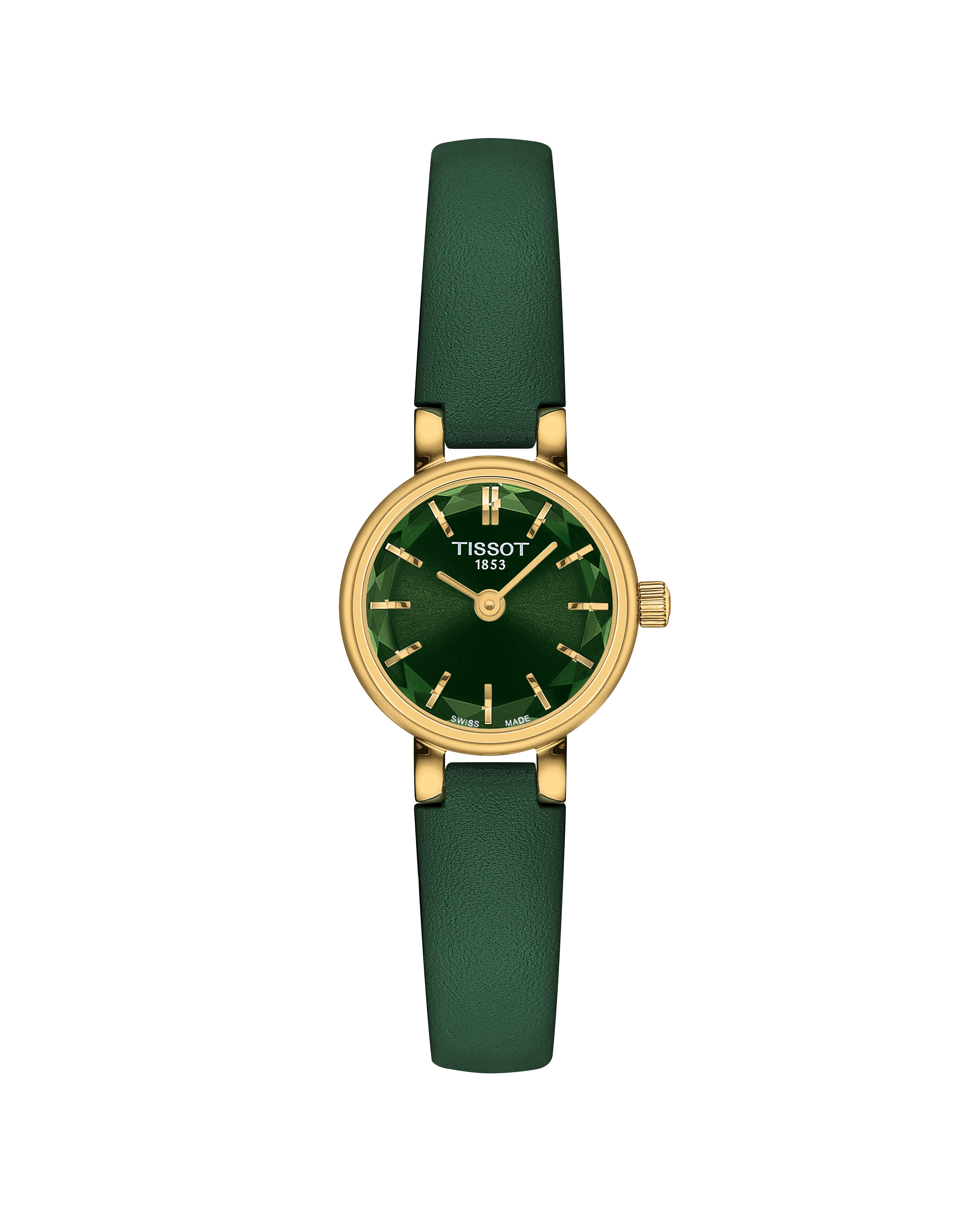 Tissot - Doubl&eacute; dameshorloge, lovely round, 19.5mm, met lederen band, 30 meter WR, gefacetteerd saffierglas - T1400093609100