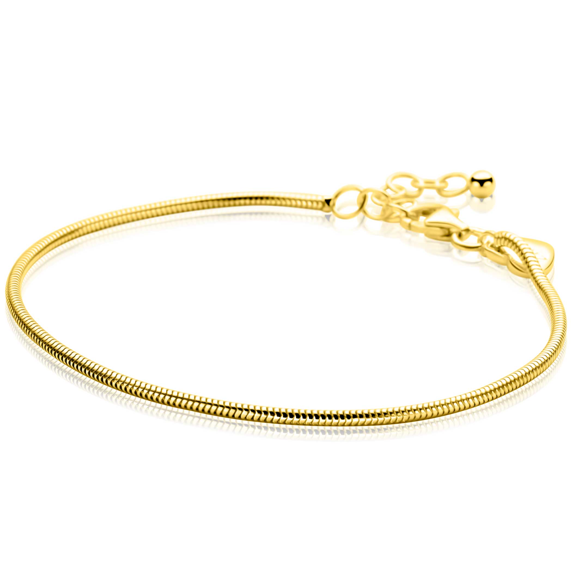 ZINZI gold plated zilveren ronde slangen armband. De schakels zijn 1,6mm breed. De lengte van de armband is te vari&euml;ren tussen 17 en 20cm. De armband is vervaardigd van eerste gehalte zilver (925) en extra geel verguld.