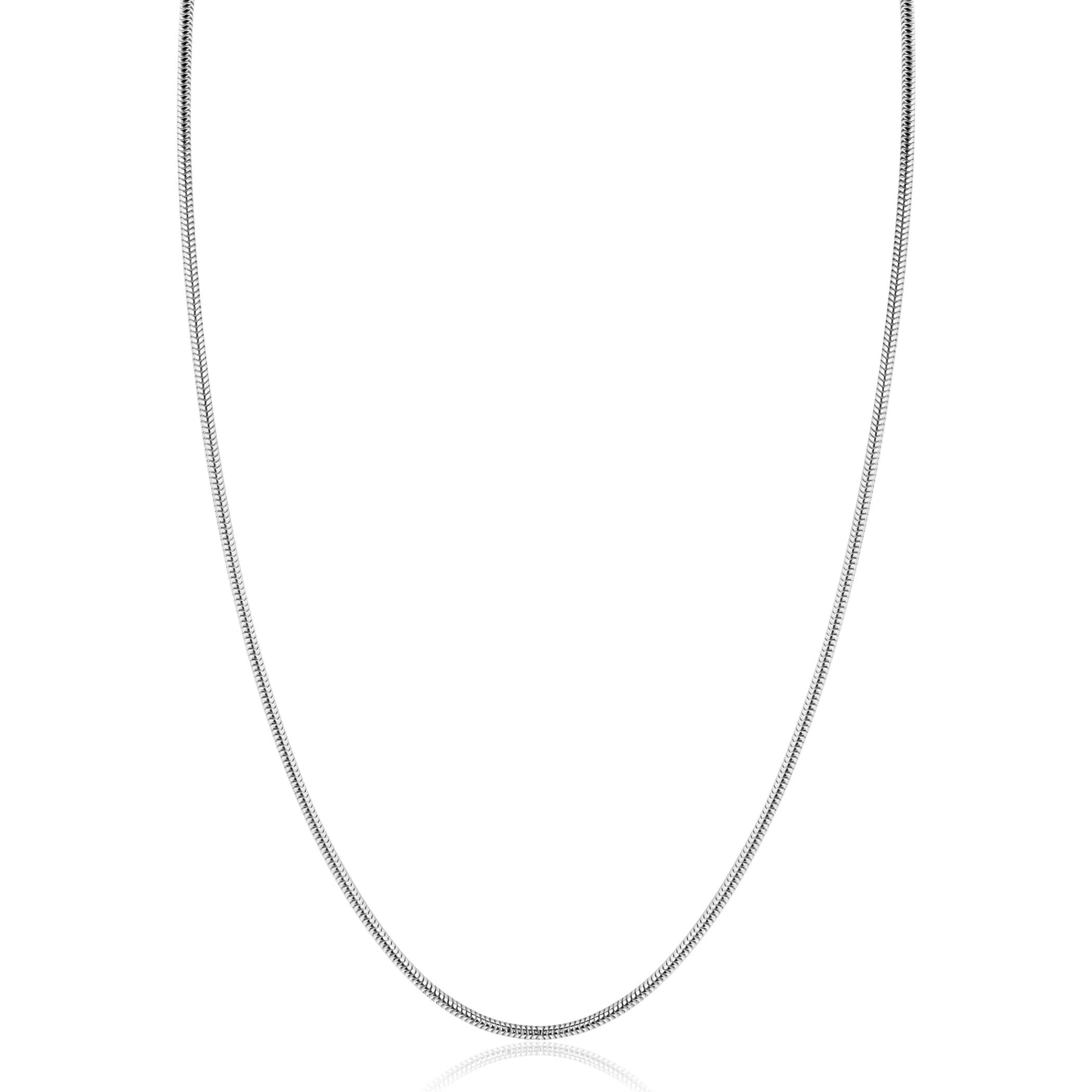 ZINZI zilveren ronde slangen ketting. De schakels zijn 1,6mm breed. De lengte van de ketting is te vari&euml;ren tussen 42 en 45cm. De ketting is vervaardigd van eerste gehalte zilver (925) en voorzien van een extra rodiumlaag voor een langdurige glans.