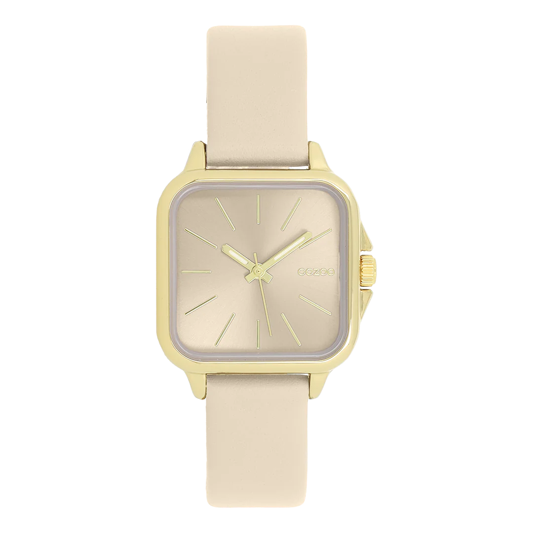 oozoo horloge goudkleurig met zandkleurige band