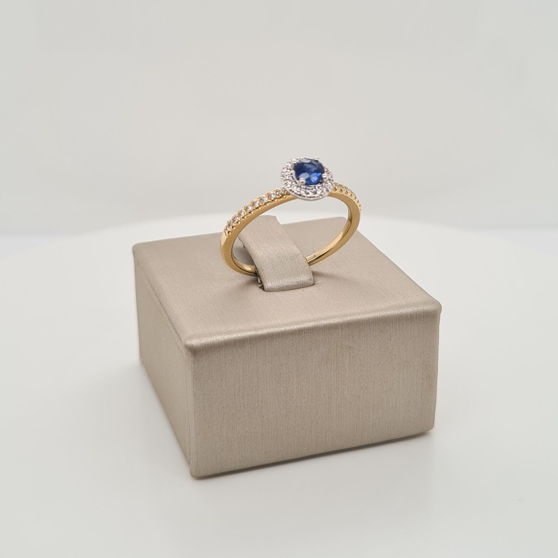 14krt gouden ring met diamant en saffier