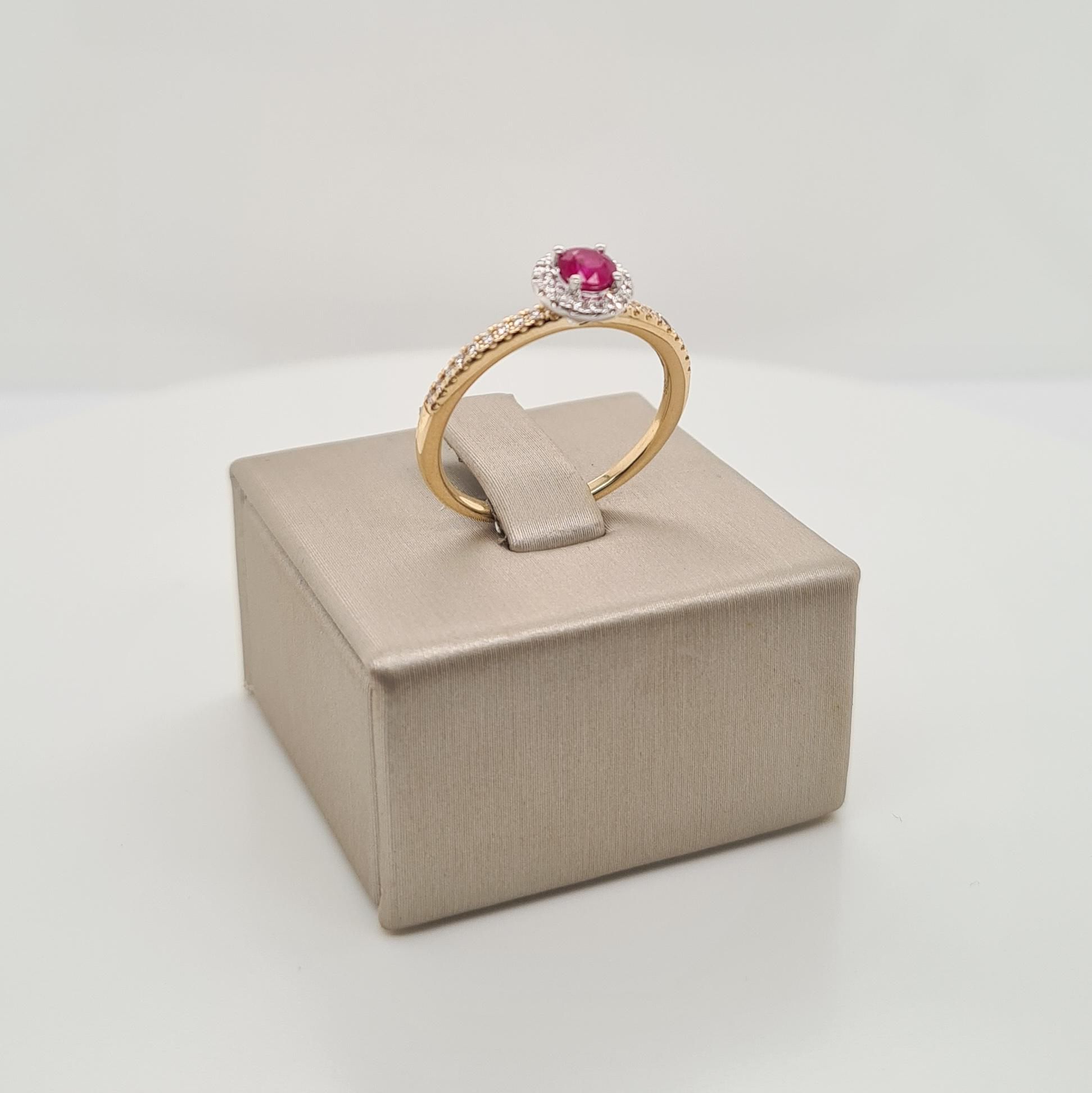 14krt gouden ring met diamant en robijn