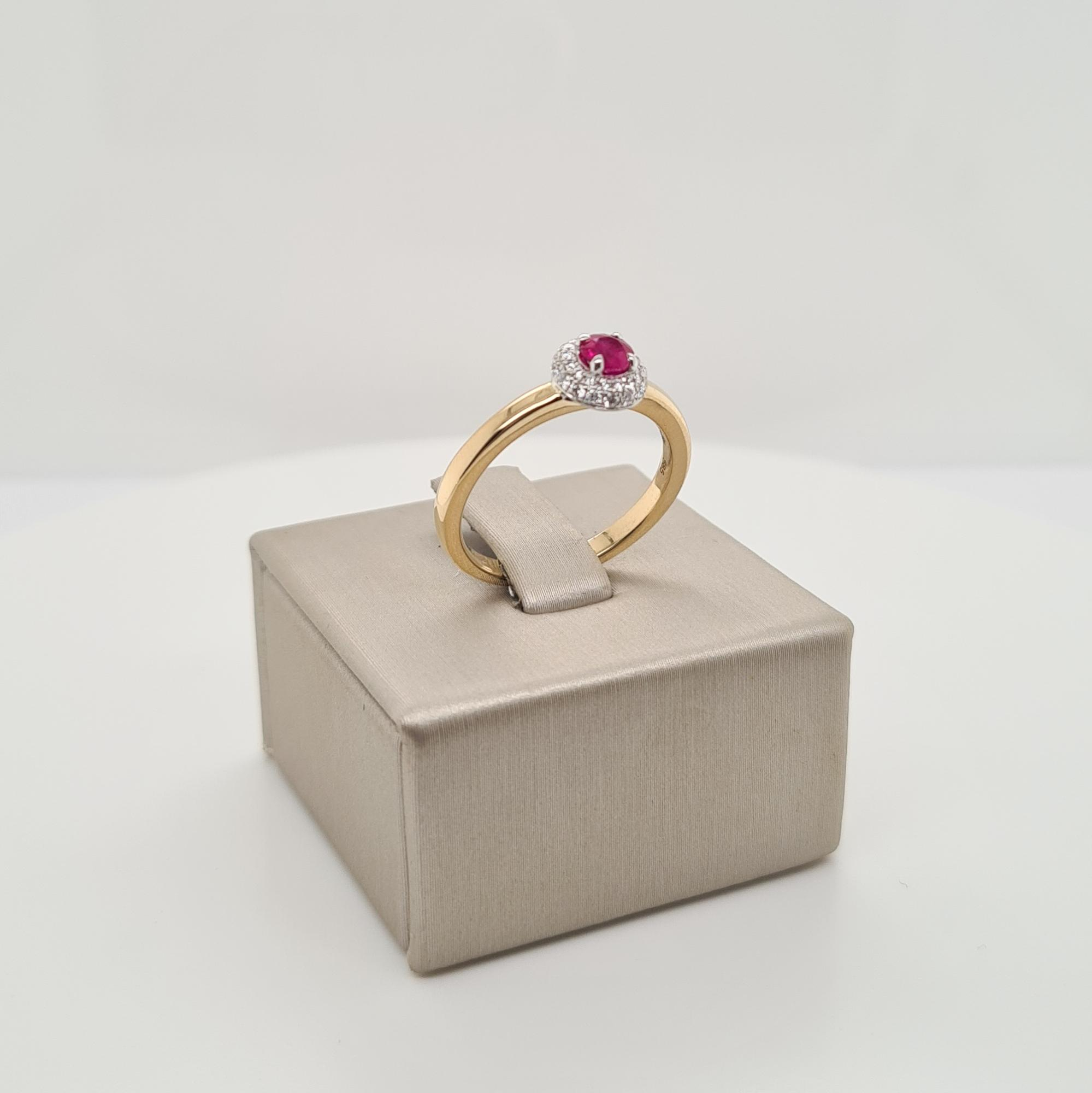 14krt gouden ring met diamant en robijn