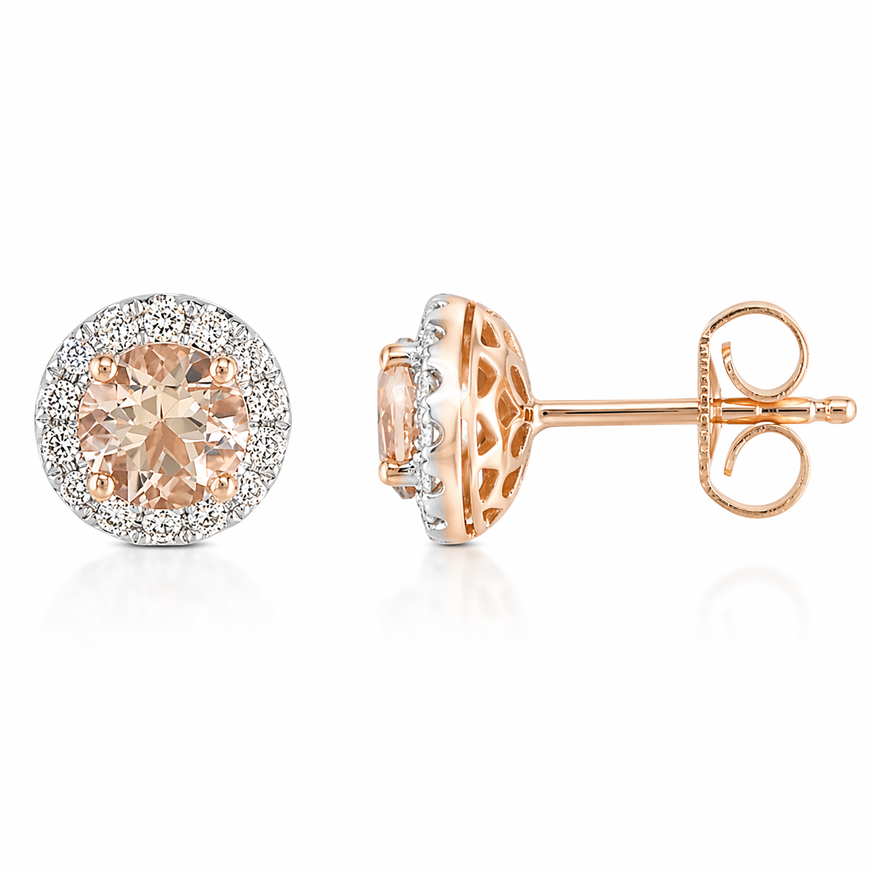 Oorringen goud 18kt met diamanten en morganite