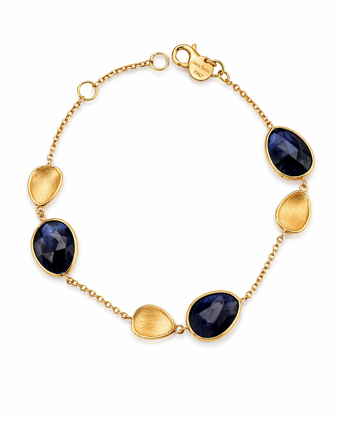 Geel gouden armband 18kt met blauwe saffier