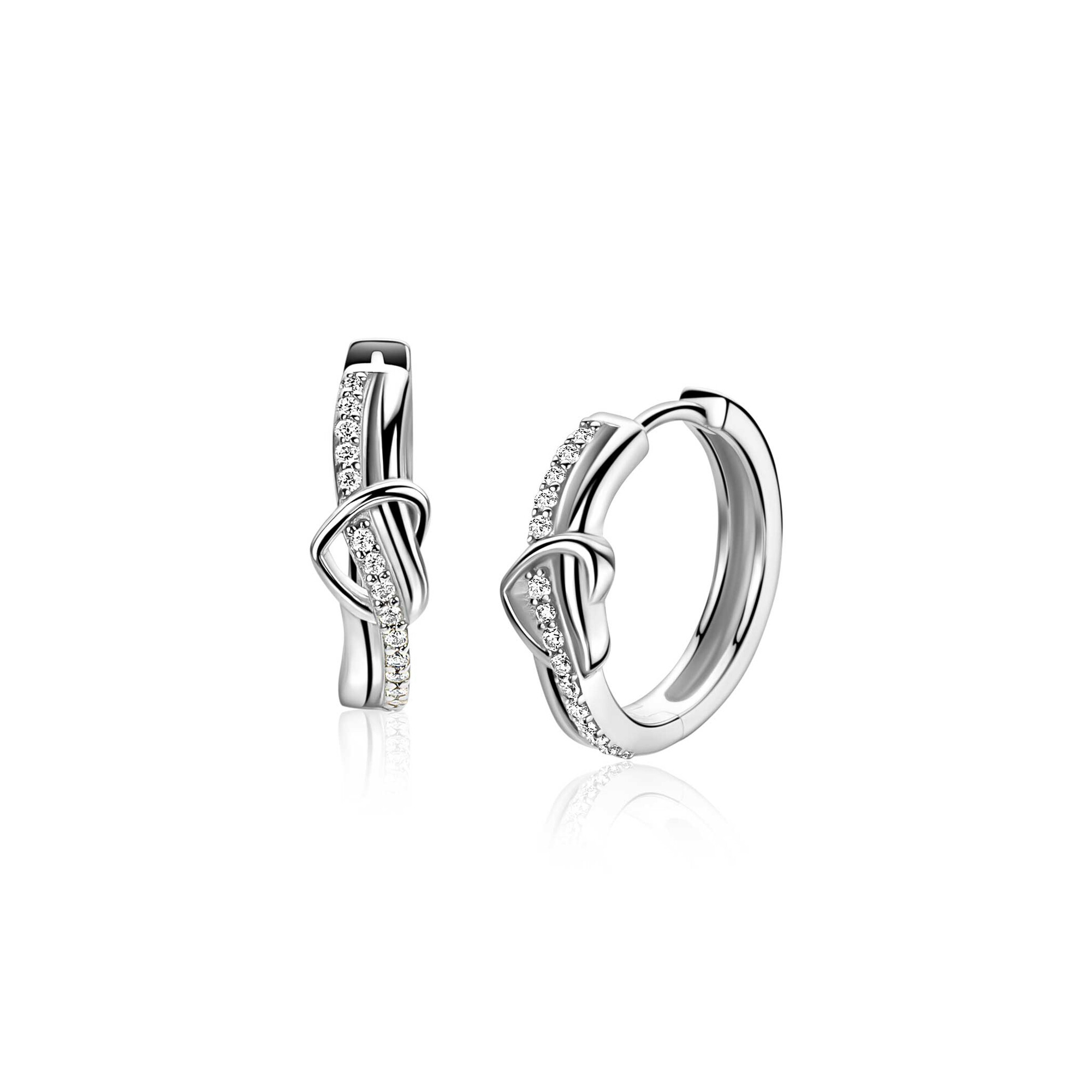 ZINZI zlveen oorringen ZIO2874, golf met hart en zirconia
