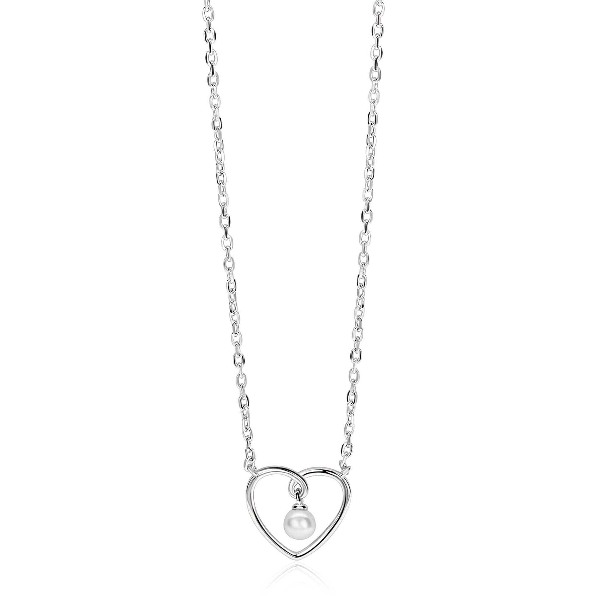 ZINZI zlveren  collier ZIC2865 met hart hanger en parel