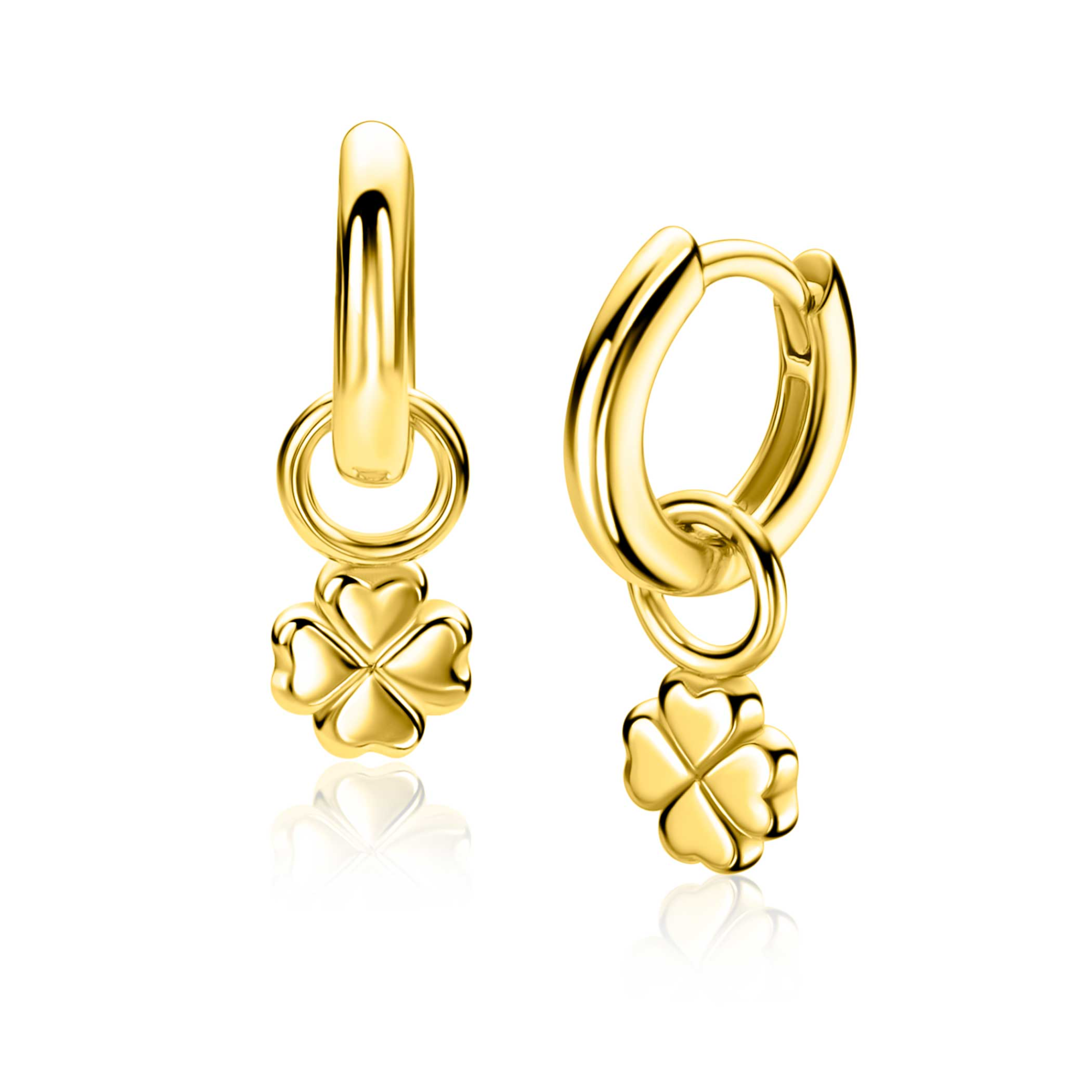ZINZI gold plated zilveren oorbedels in gladde klaver vier vorm 6mm. De oorbedels zijn vervaardigd van eerste gehalte zilver (925) en extra geel verguld.