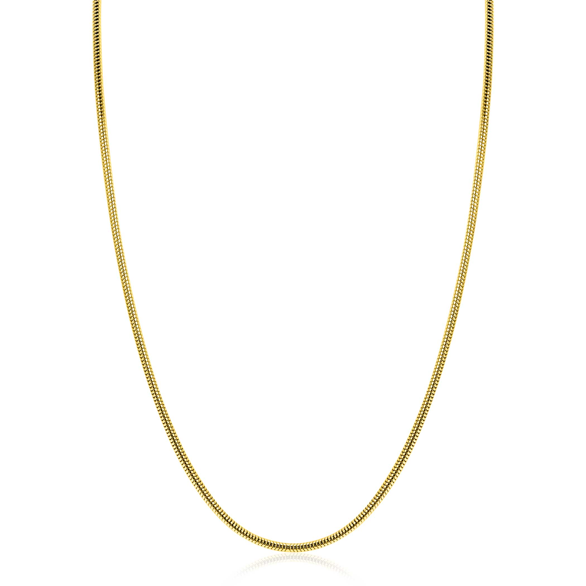 ZINZI gold plated zilveren ronde slangen ketting. De schakels zijn 2mm breed. De lengte van de ketting is te vari&euml;ren tussen 42 en 45cm. De ketting is vervaardigd van eerste gehalte zilver (925) en extra geel verguld.