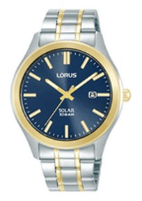 Lorus quarts solar heren pols horloge staal met stalen band bicolor. 10ATM waterdicht.