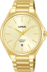 Lorus Quarts heren pols horloge staal met stalen band goudkleuring. 5 ATM waterdicht.