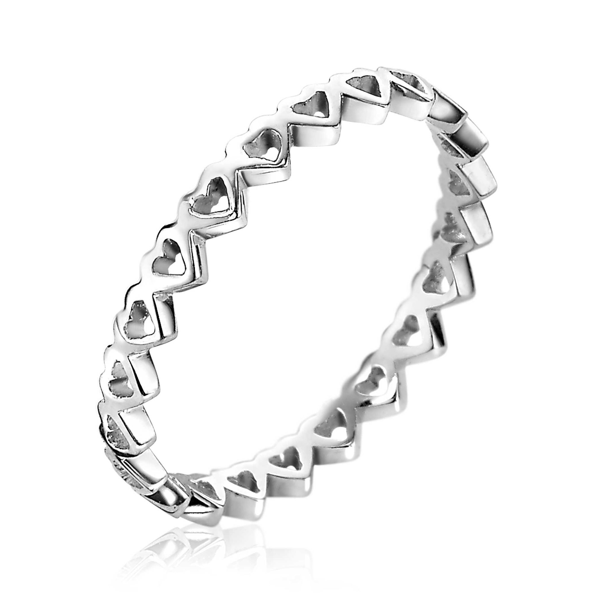 ZINZI zilveren brede ring met twee rijen aaneengeschakelde gladde hartjes ZIR2882