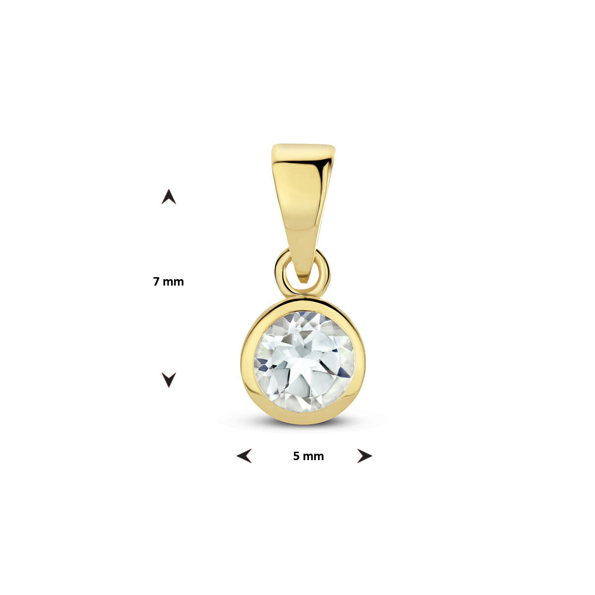14k Geelgouden geboortesteen hanger uitgevoerd met een schitterende edelsteen. De hanger heeft een totale hoogte van 1.1cm.