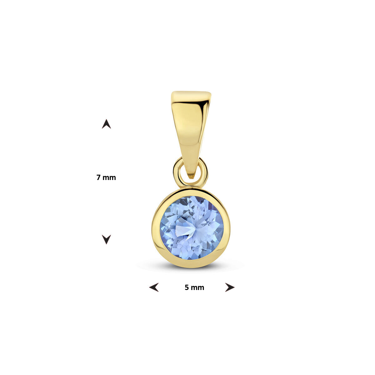 14k Geelgouden geboortesteen hanger uitgevoerd met een schitterende edelsteen. De hanger heeft een totale hoogte van 1.1cm.